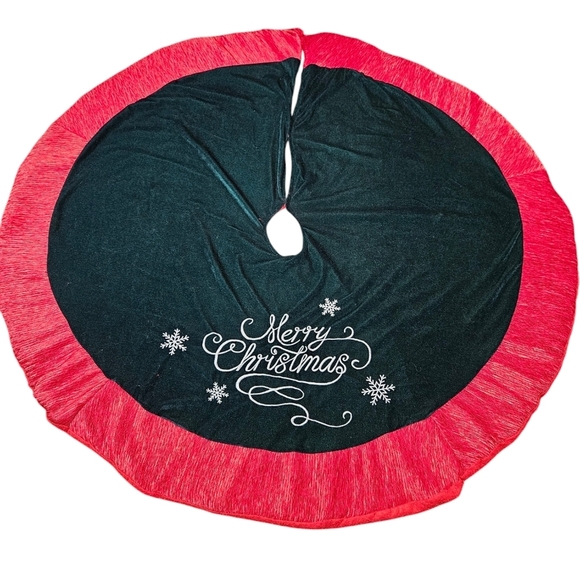 St. Nick's Choice Dark Green‎ Velvet & Red Trim Merry Christmas Tree Skirt F26 - Picture 7 of 7